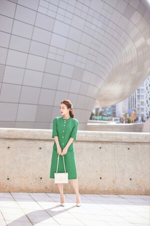 Sixdo Green Midi Tweed Dress