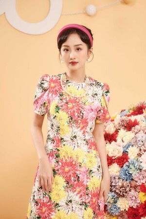 Sixdo Multi-coloured Chrysanthemum Mini Dress