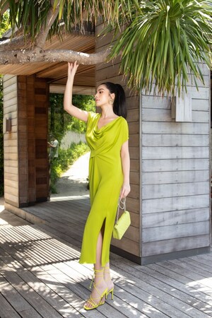 Sixdo Green Midi Silk Dress