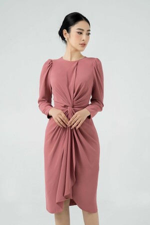 Sixdo Pink Sarong Midi Silk Dress