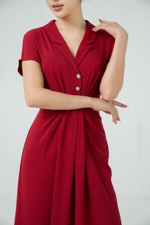 Sixdo Red Midi Silk Dress