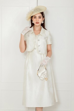 Floral Brocade Dress In White Limited Collection
