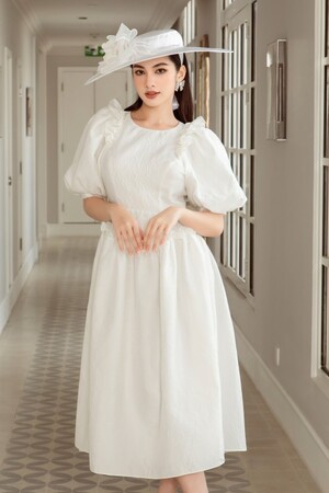 Puff-sleeves Dress In White Limited Collection