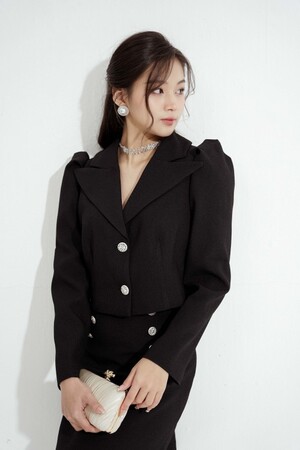 Black Cropped Puff-sleeves Raw Vest