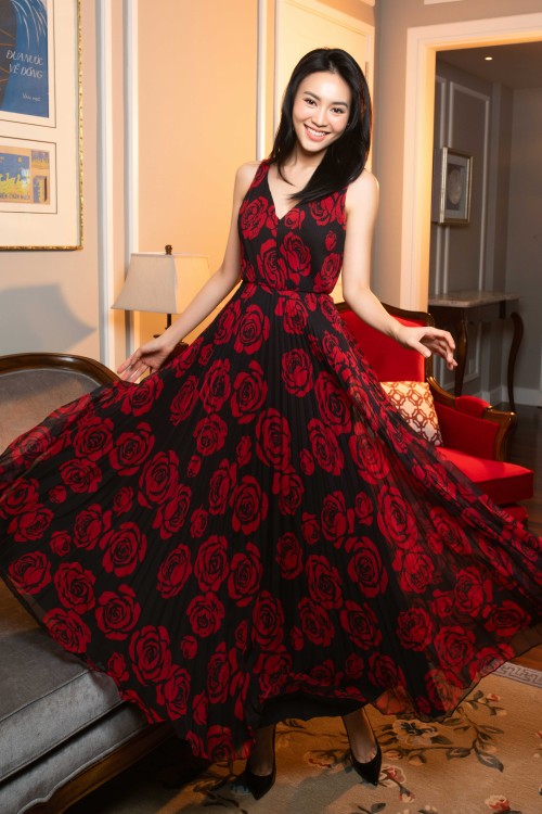 Sixdo Black Rose Maxi Voile Dress