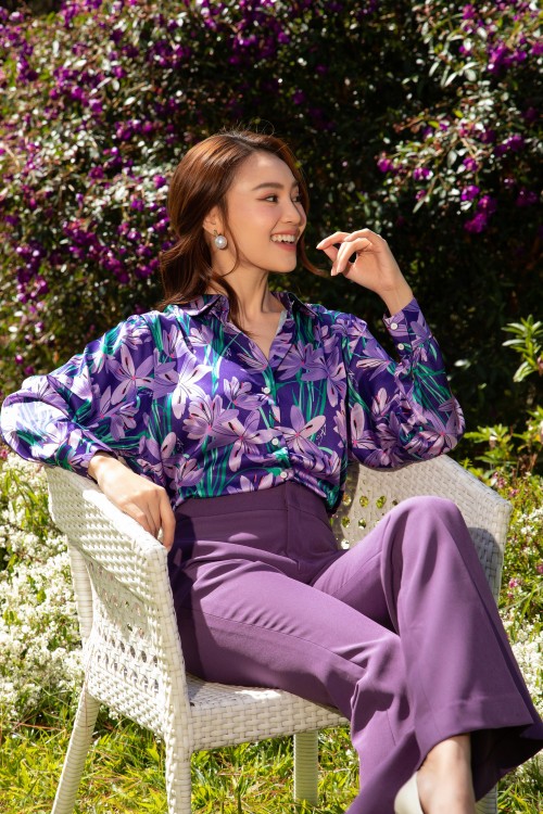 Sixdo Purple Floral Silk Shirt