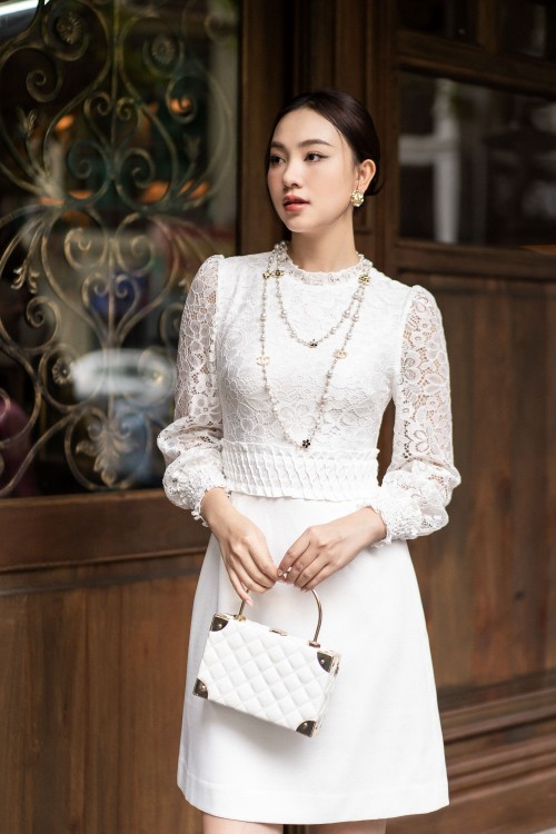 Sixdo White Long Sleeves Mini Raw Dress