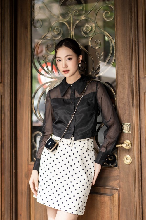 Sixdo Cream A-line Mini Woven Skirt
