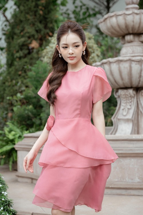 Sixdo Z-Dark Pink Mini Dress With Flower