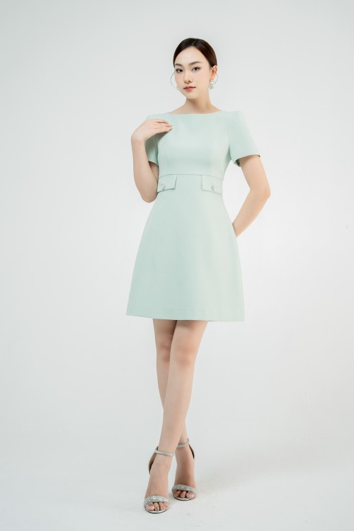 Sixdo Turquoise Boatneck Mini Dress