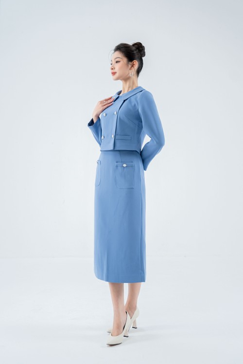 Sixdo Light Blue Straight Midi Skirt (Chân váy)