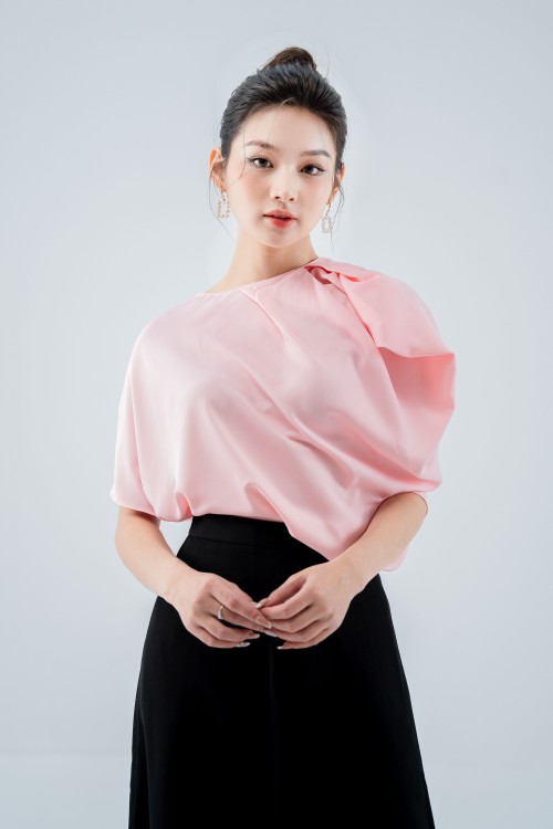 Sixdo Light Pink Short Sleeves Silk Top (Áo nữ)