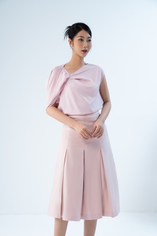 Sixdo Light Pink Knife Pleated Midi Skirt (Chân váy)