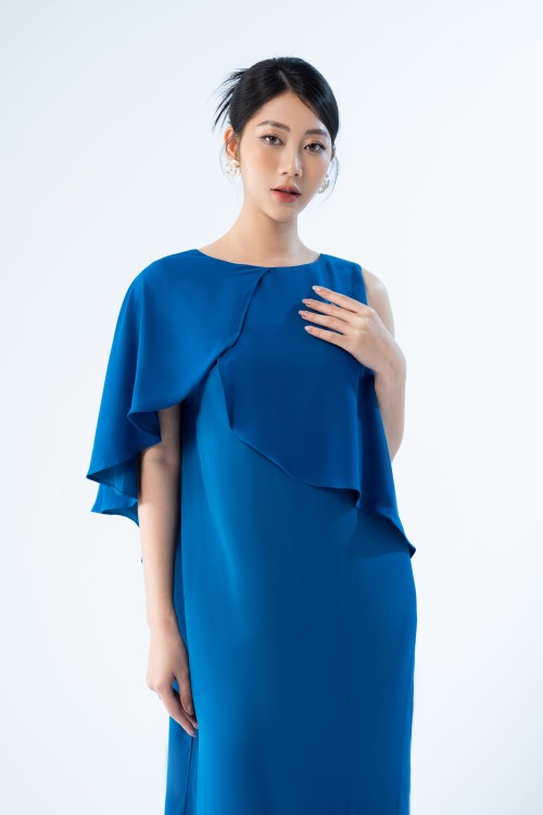 Dark Blue Midi Silk Dress