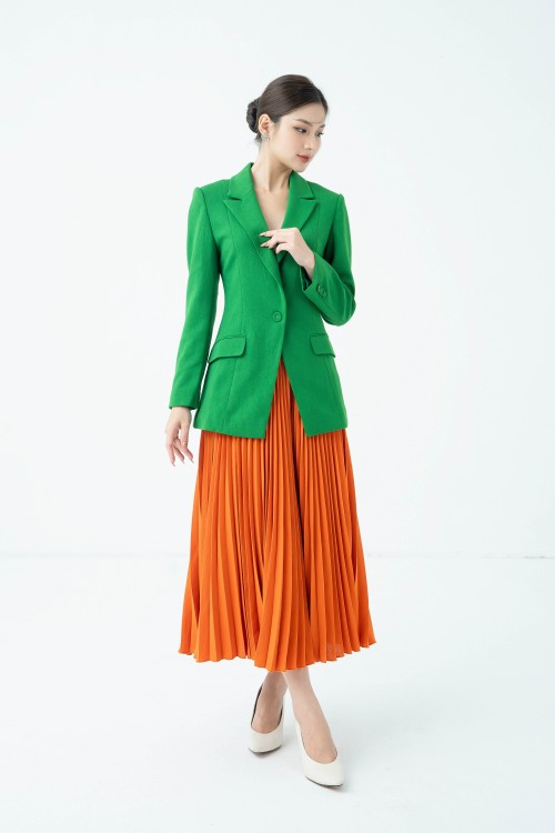 Sixdo Orange Pleated Midi Woven Skirt (Chân váy)