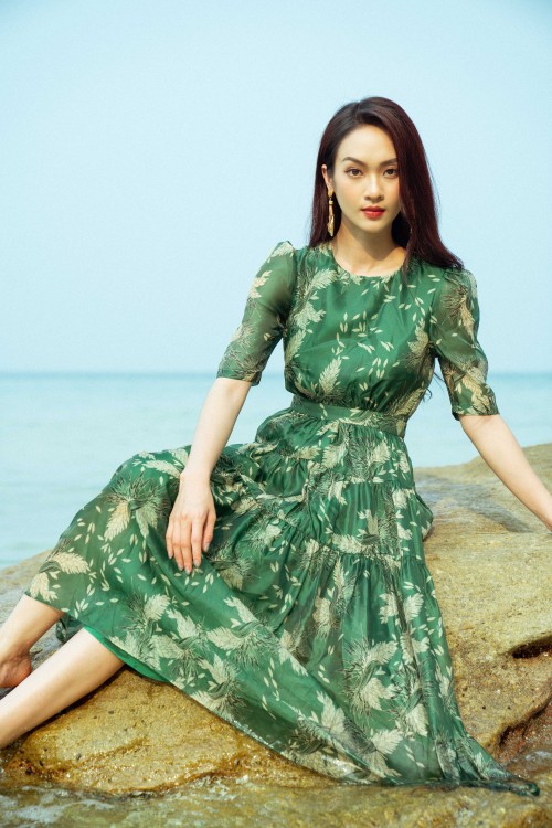 Sixdo Green Floral Short Sleeves Midi Dress