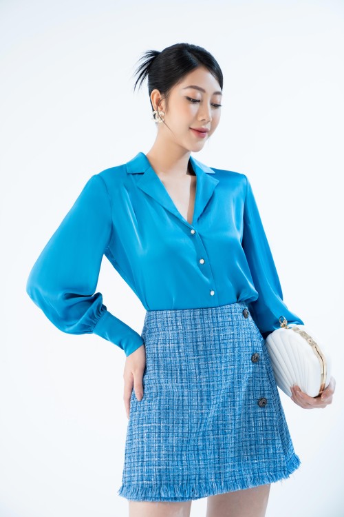 Sixdo Blue Mini Tweed Pen Skirt (Chân váy)