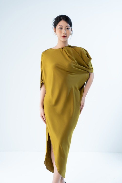 Sixdo Yellow Midi Silk Dress