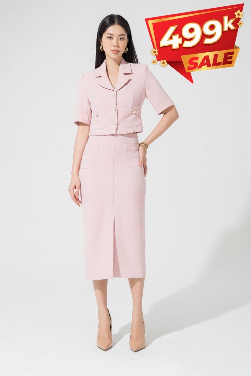 Light Pink Pencil Midi Woven Skirt (Chân váy)