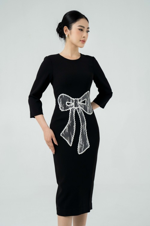 Black Midi Woven Sheath Dress
