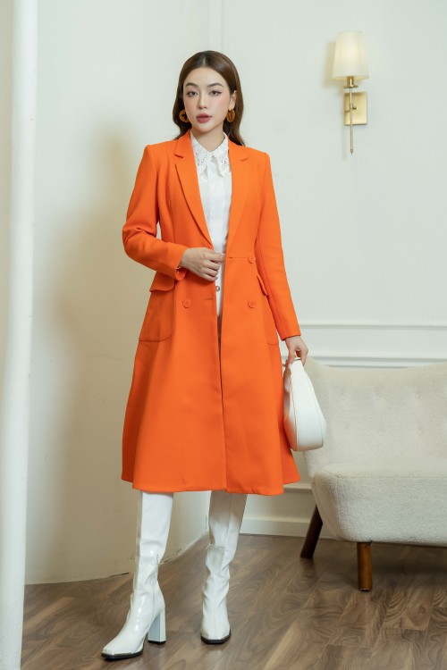 Orange Swing Back Long Woven Coat