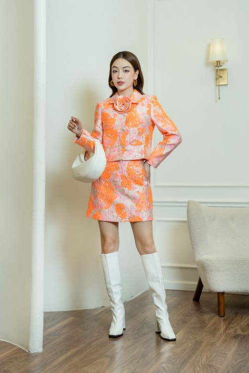 Orange Rose Mini Brocade Skirt (Chân váy)