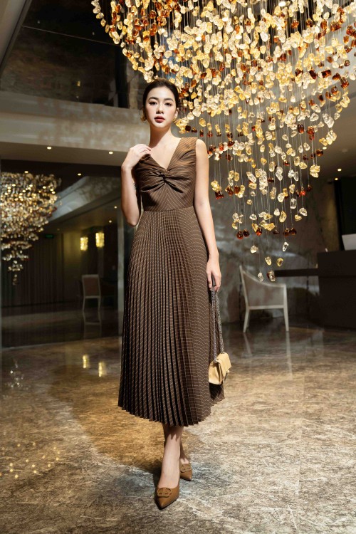 Brown Stripe Sarong Midi Woven Dress