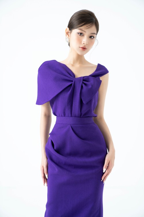 Purple Short Sleeves Woven Top (Áo nữ)