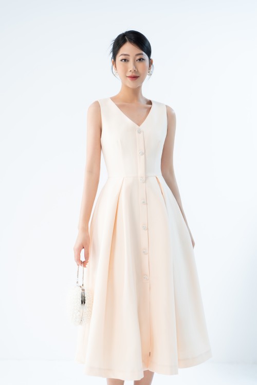 Cream Sleeveless Midi Woven Dress