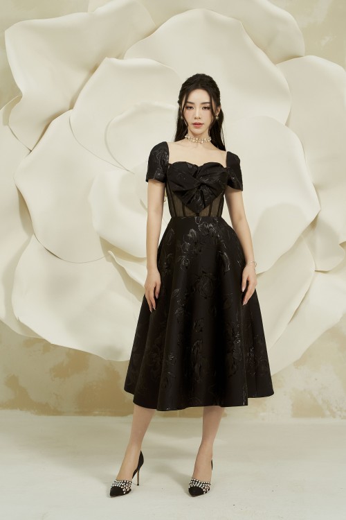 Black Heart Midi Brocade Dress