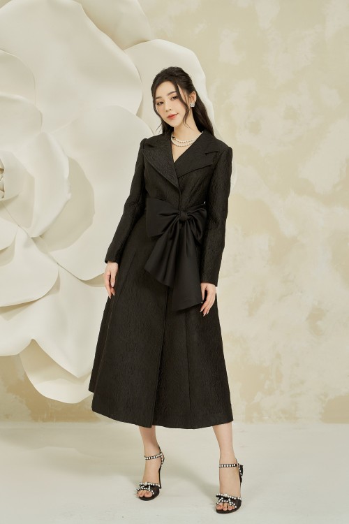 Black Bowtie Midi Woven Dress