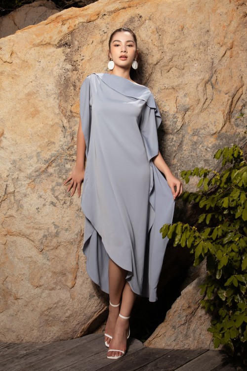 Grey Midi Silk Dress