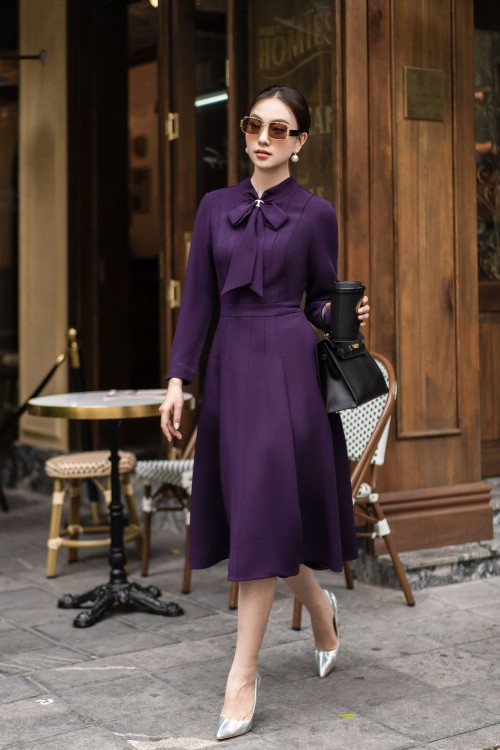 Dark Violet Midi Woven Dress