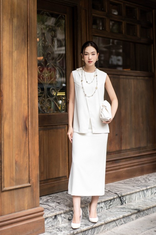 White Midi Silk Skirt