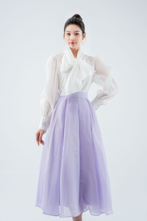 Light Purple Box Pleated Midi Skirt (Chân váy)