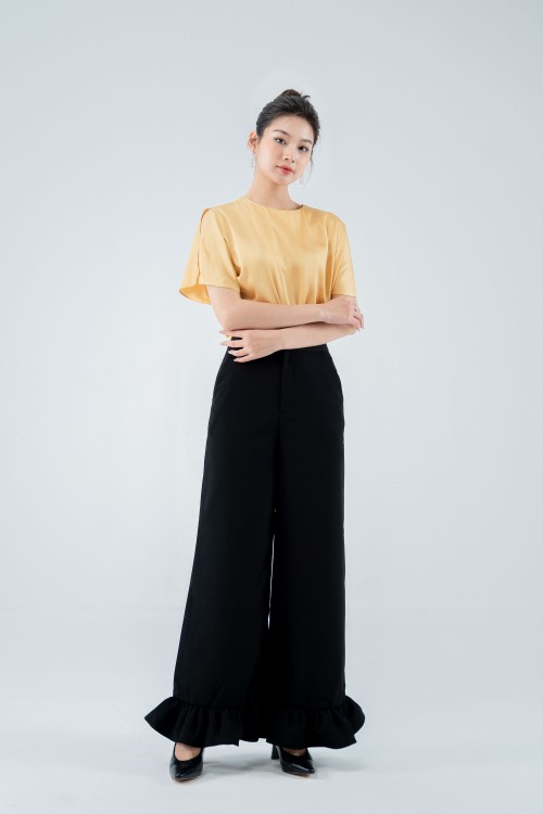 Black Tiered Wide Leg Woven Pants (Quần nữ)