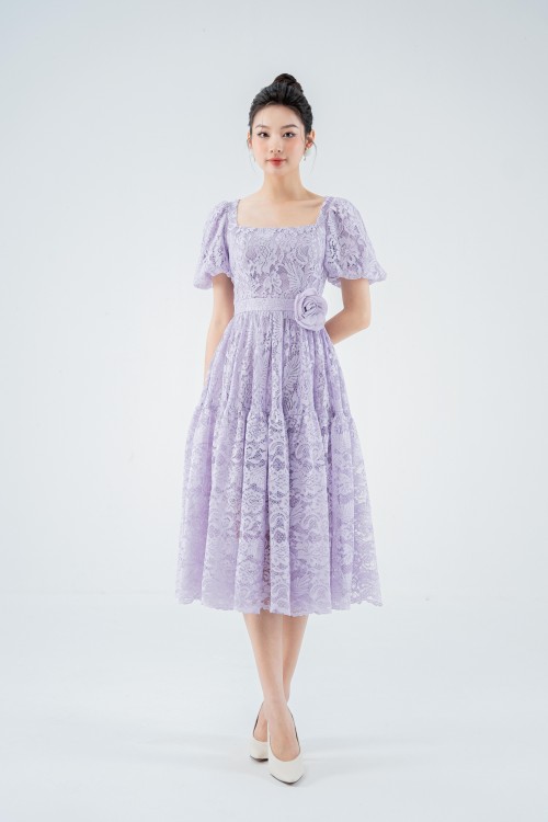 Light Purple Midi Lace Dress