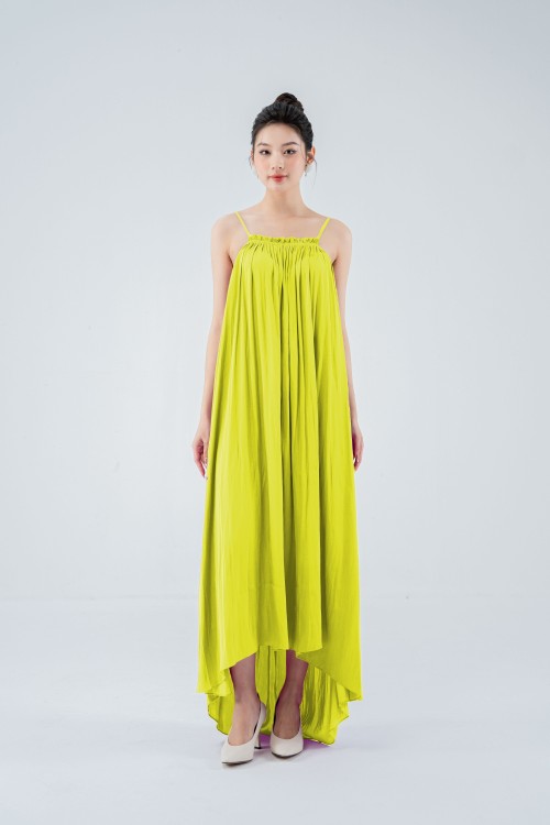 Yellow Strappy Midi Silk Dress
