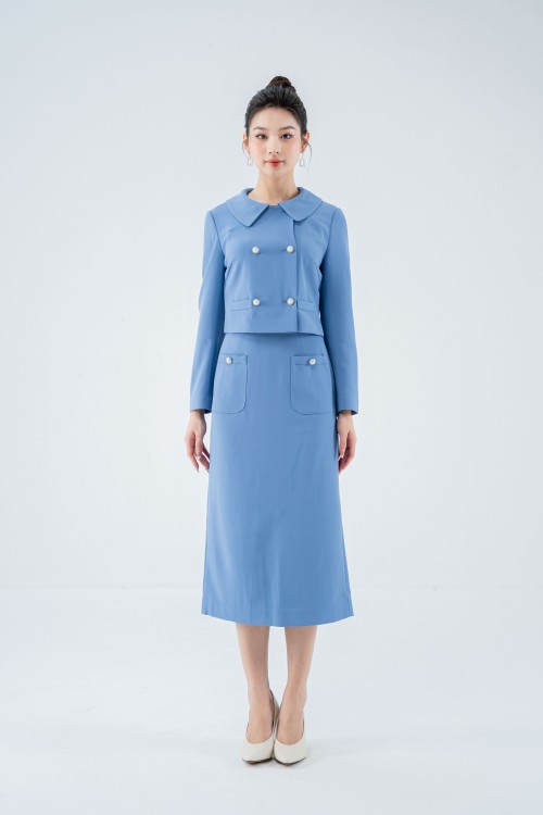 Light Blue Straight Midi Skirt (Chân váy)