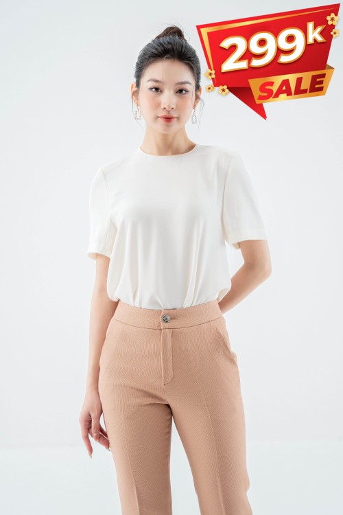 Cream Short Sleeves Silk Shirt (Áo nữ)
