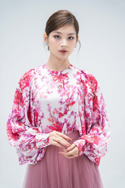 Pink Peach Blossom Silk Top (Áo nữ)
