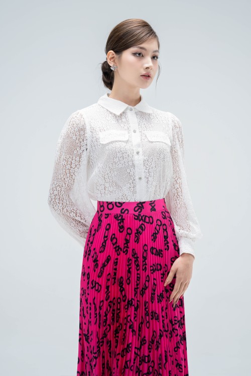 White Floral Long Sleeves Lace Shirt