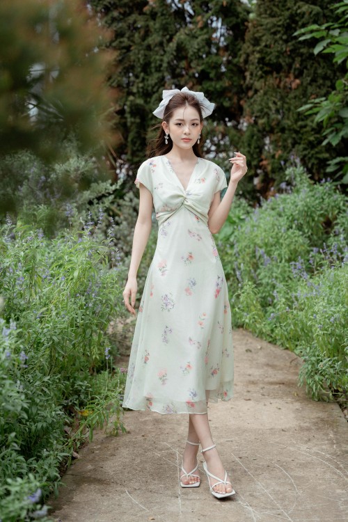 Z-Light Green Floral Midi Dress