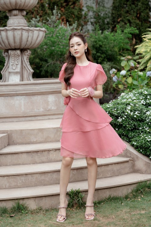 Z-Dark Pink Mini Dress With Flower