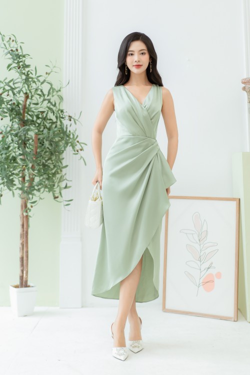 Green Midi Silk Dress 1