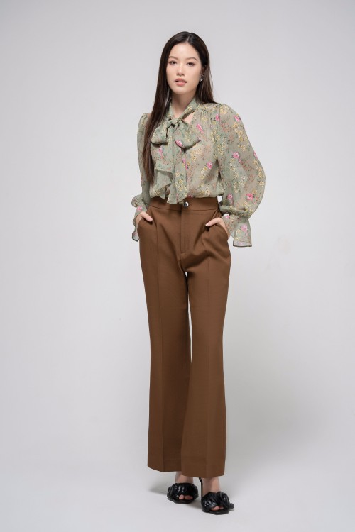 Brown Flare Raw Pants