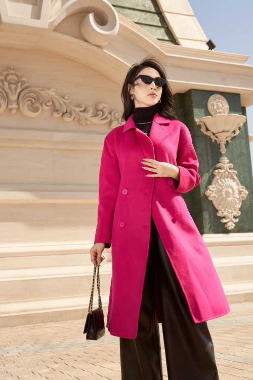 Pink Double Breasted Long Coat