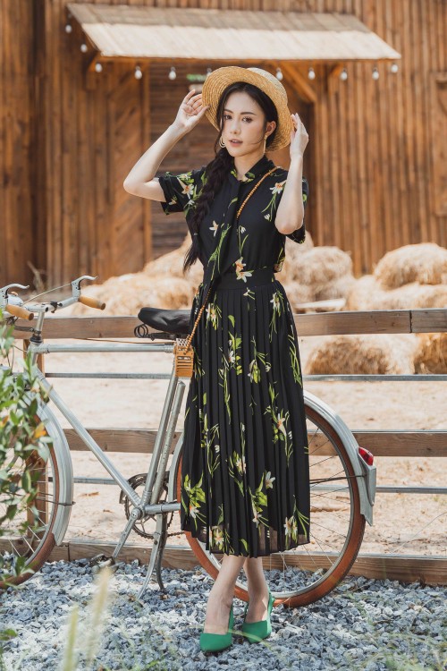 Black Floral Midi Voile Skirt 1 (Chân váy)