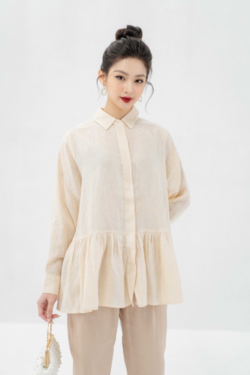 Light Beige Ruffled Linen Shirt (áo nữ)