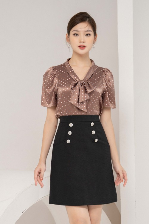 Brown Pattern Silk Top (Áo nữ)